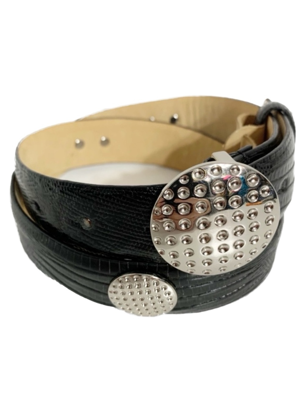 LB Belt Company Snakeskin Embossed Italian Leather Belt Silver Tone Embellished